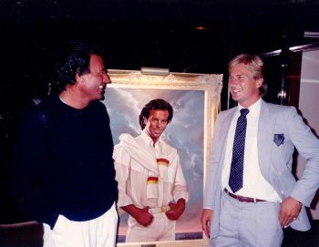 Mark presents Ralph Cowan Portrait to Julio Iglesias in Miami, Florida