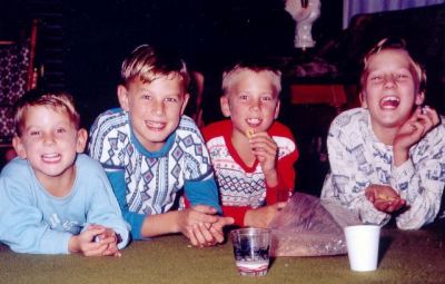 Jeff, Hank, Mark, & Nancy at the 'boob tube' (TV).